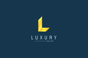 Poster - modern initial letter l logo. light gold geometric shape arrow style isolated on blue background. us