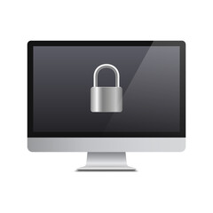 Poster - Computer security concept. Privacy policy, safety lock and data protection metaphor. Padlock on the computer monitor screen. Vector.