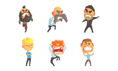 Sticker - Angry and Exasperated Man Character Shouting and Yelling Vector Set