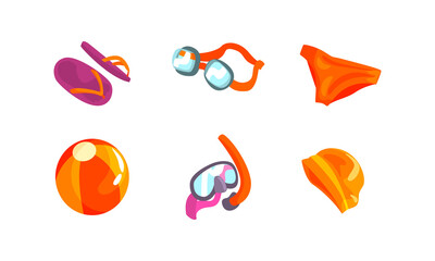 Sticker - Swimming Equipment with Goggles, Bathing Cap and Snorkeling Mask Vector Set