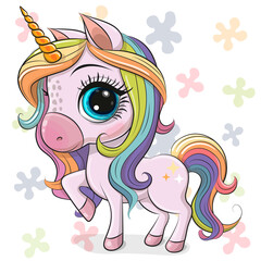 Wall Mural - cartoon unicorn with a rainbow mane
