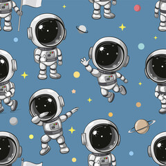 Wall Mural - seamless pattern cute cartoon astronaut