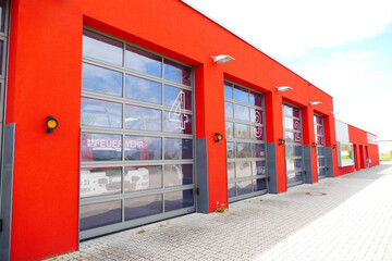 Modern firefighter tower and fire station building in Gehrden, district Hanover, Lower Saxony, Germany.