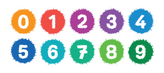 Wall Mural - colorful 0-9 numbers inside round. 0-9 numbers serrated around