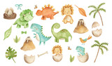 Baby Dinosaurs watercolor illustration with  cute animals for nursery and baby shower 