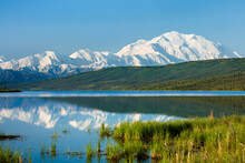 Massive Mount McKinley And The Alaska Range Reflects In Wonder Lake On A Calm Summer Morning In Denali National Park, Alaska