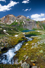 Ice Lake Basin, CO: Pilot Knob And Ulysses S. Grant Peak As Viewed From The Top Of A Small Waterfall Coming From Fuller Lake