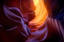 A Kaleidoscope Of Warm And Cool Colors Created By Reflected Light In A Remote Arizona Slot Canyon.