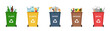 Set of garbage bins for recycling different types of waste. Sorting and recycling waste, vector illustration