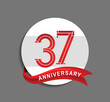 37 anniversary with white circle and red ribbon for celebration event, company special moment and party