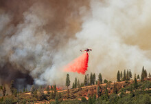 Sky Crane Dropping Fire Retardant On Line Of Rime Fire, Groveland, California