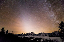 Zodiacal Light Shines Above The Teton Mountains And The Snake River Overlook In Grand Teton National Park, Wyoming.