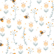 Floral Bee Pattern Background Free Stock Photo - Public Domain Pictures