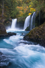 Autumn Colors Grace Spirit Falls' Blue Water In The Washington Side Of The Columbia River Gorge.