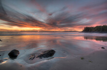 Sunset At Middle Beach Near The Town Of Tofino On The West Coast Of Vancouver Island