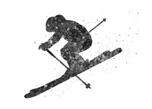 Skier Black And White Watercolor Art, Abstract Sport Painting. Sport Art Print, Watercolor Illustration Artistic, Greyscale, Decoration Wall Art.