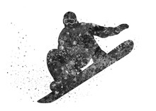 Snowboarding Black And White Watercolor Art, Abstract Sport Painting. Sport Art Print, Watercolor Illustration Artistic, Greyscale, Decoration Wall Art.