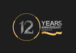 12 years anniversary logotype style with silver and gold color, ring and ribbon. vector can be use for template, company special event and celebration moment