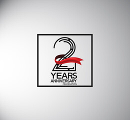 2 years anniversary logotype flat style with square and red ribbon. vector can be use for special moment event and company celebration