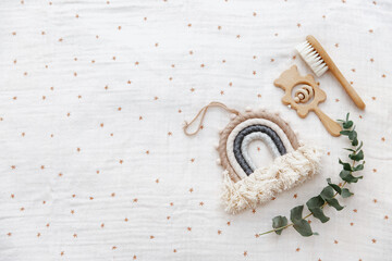 flat lay baby care or baby shower concept. newborn background.