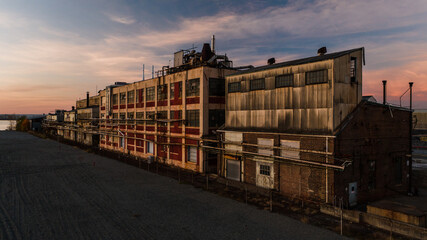 Canvas Print - Sunset View of Abandoned Baker Castor Oil Company - Industrial Wasteland - Bayonne, New Jersey
