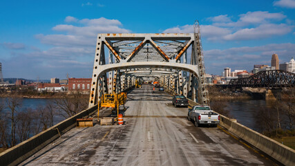 Wall Mural - Aerial of Brent Spence Truss Bridge Closed for Structural Repairs - Interstates 71 & 75 over Ohio River - Cincinnati, Ohio & Covington, Kentucky