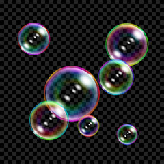 Poster - set of several translucent colored soap bubbles on transparent background. transparency only in vect