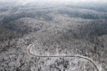 Canvas Print - Aerial of Snow Covered Pine Ridge - Red River Gorge Geological Area - Appalachian Mountains of Eastern Kentucky