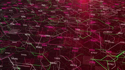Poster - Abstract colorful circuit board with data flow showed by moving narrow lines. Animation. Concept of artificial intelligence and computer science, seamless loop.