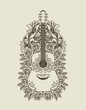 illustration vector acoustic guitar with flower ornament