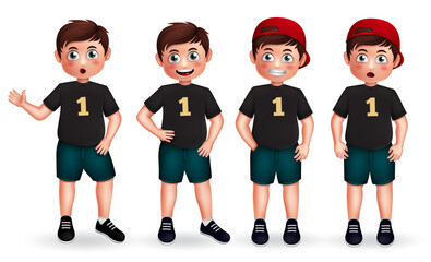 Wall Mural - Male character vector set. Boy 3d characters in friendly and standing pose and gestures isolated in white background for school student collection design. Vector illustration 
