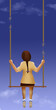 A little girl is swinging on a swing with ropes that are frayed and about to break in this 3-D illustration about child safety.
