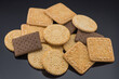 © photographyx - Brown, square ,round, biscuits cracker  isolated on white background