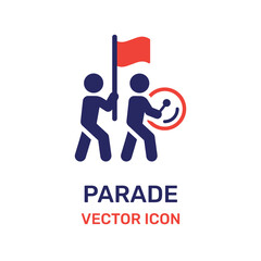 Parade icon. Men playing instruments and holding flag vector illustration.