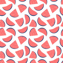 Wall Mural - vector illustration seamless repeating pattern with hand drawn watermelons. tropical summer background for printing on fabric, wrapping paper