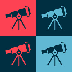 Sticker - Pop art Telescope icon isolated on color background. Scientific tool. Education and astronomy element, spyglass and study stars. Vector