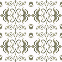 Hand-painted Watercolor Portuguese Tiles With Green Ornament. Seamless Pattern On White Background.
