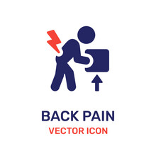 Person Lifting Heavy Object And Get Back Pain. Backache Icon Symbol