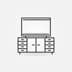 Poster - TV on Cupboard linear icon. TV Table vector symbol