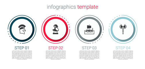 Sticker - Set Greek helmet, Ancient bust sculpture, trireme and Medieval axe. Business infographic template. Vector