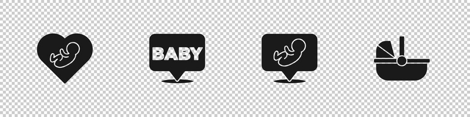 Sticker - Set Baby inside heart, , and stroller icon. Vector