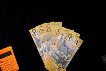 Australian Fifty Dollar banknote against black background