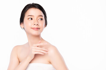 Wall Mural - Beautiful young asian woman with clean fresh skin on white background, Face care, Facial treatment, Cosmetology, beauty and spa, Asian women portrait