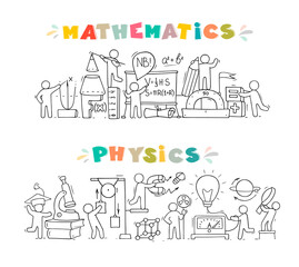 Wall Mural - Math and Physics subjects with little people