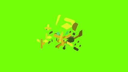 Poster - Excavator hammer icon animation cartoon object on green screen background