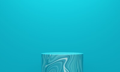 Poster - Marble cylindrical podium one on blue background. 3d rendering