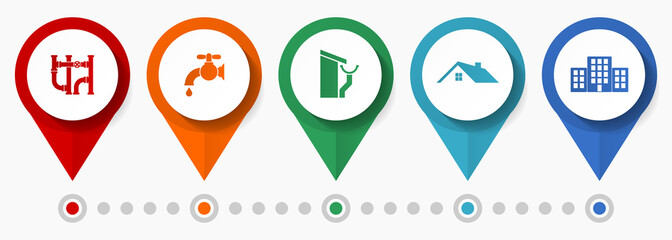 Poster - Home construction, installations concept vector icon set, flat design pointers, infographic template