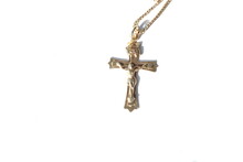 Gold Chain With Hanger Pendant Jesus Crusified Cross On A White Background