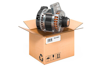 Poster - Starter inside cardboard box, delivery concept. 3D rendering