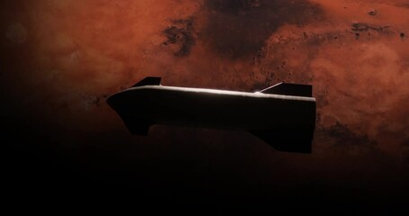 Wall Mural - wide spaceship rocket flying above mars surface, space colonization concept